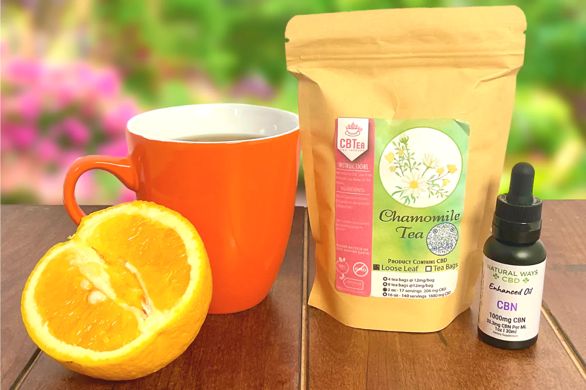 Natural Ways CBN tincture with tea and orange